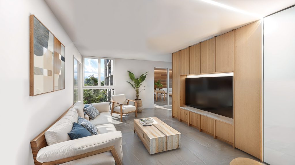 Interior minimalista del residencial trasluz desarrollado por Arquitectura Nítida